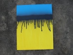 Designed to make Harry's "red" couches stand out. Diptych painting series painted by Kassandra Bowers Lakazdi spray paint drips bold colour primary black blue yellow multiple